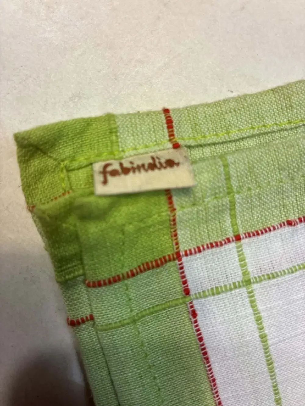 Lot of 6 Fabindia Green and White Plaid Cloth Napkin
